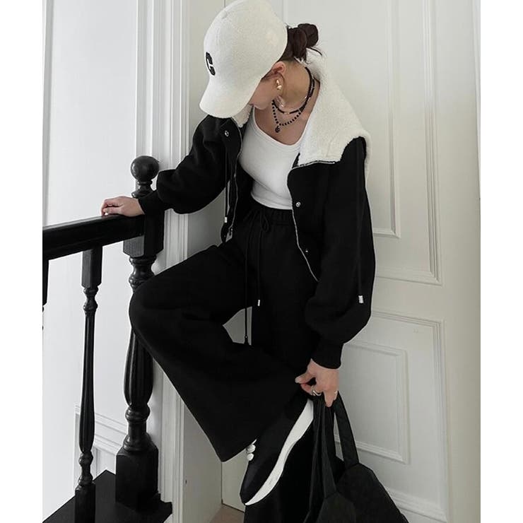 パーカートップス × ワイドパンツ スウェットセット フード付きコーディネート | Bifrost | 詳細画像4 