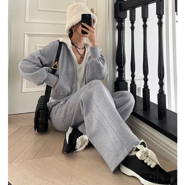 パーカートップス × ワイドパンツ スウェットセット フード付きコーディネート | Bifrost | 詳細画像5 