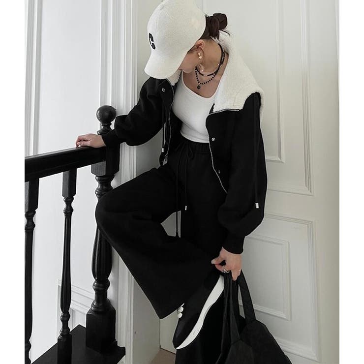 パーカートップス × ワイドパンツ スウェットセット フード付きコーディネート | Bifrost | 詳細画像7 