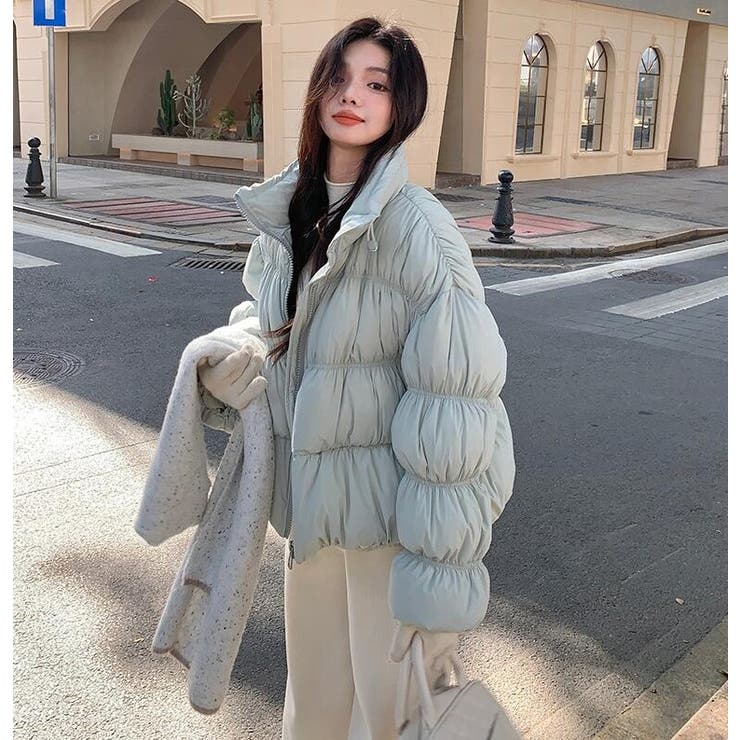 ボリュームスリーブダウンジャケット 高襟ショートダウンアウター[品番