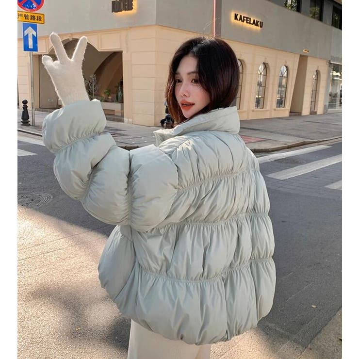 ボリュームスリーブダウンジャケット 高襟ショートダウンアウター[品番