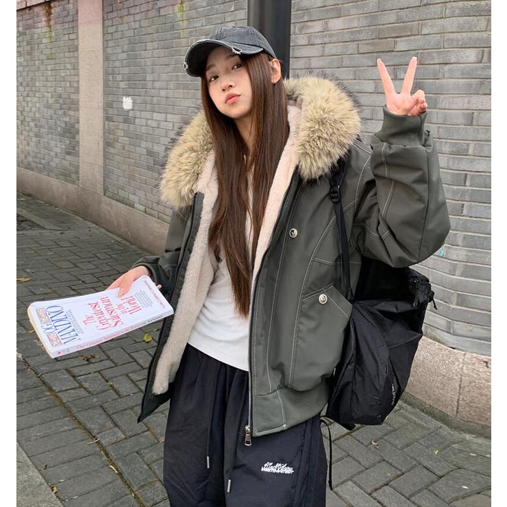 ファーフード付き フリース内張りミリタリージャケット ダウン風アウター | Bifrost | 詳細画像2 