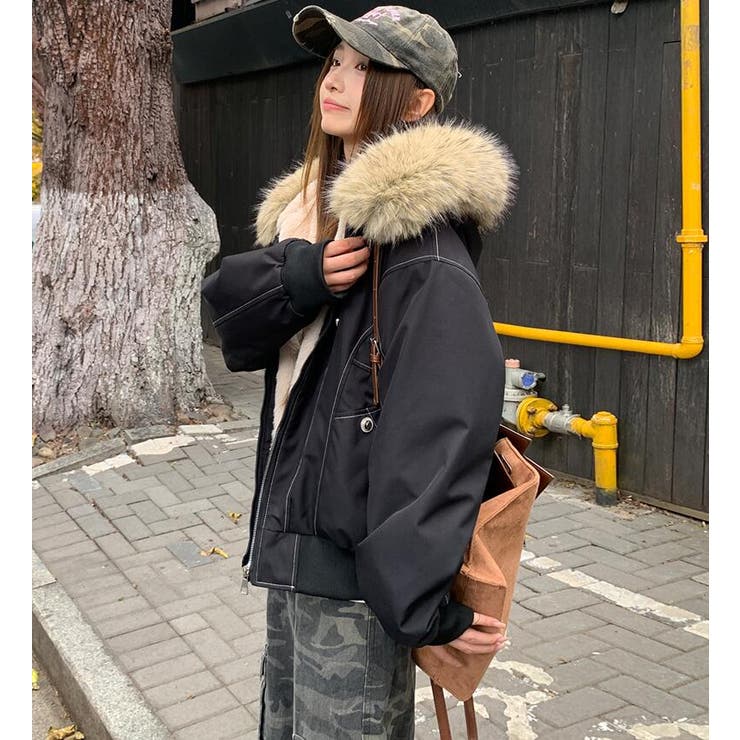 ファーフード付き フリース内張りミリタリージャケット ダウン風アウター | Bifrost | 詳細画像4 