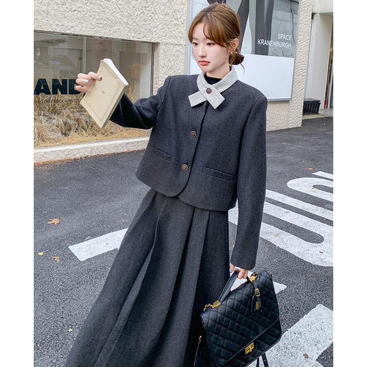 ユニークな襟デザインショートジャケットとロングスカートのセットアップ | Bifrost | 詳細画像8 