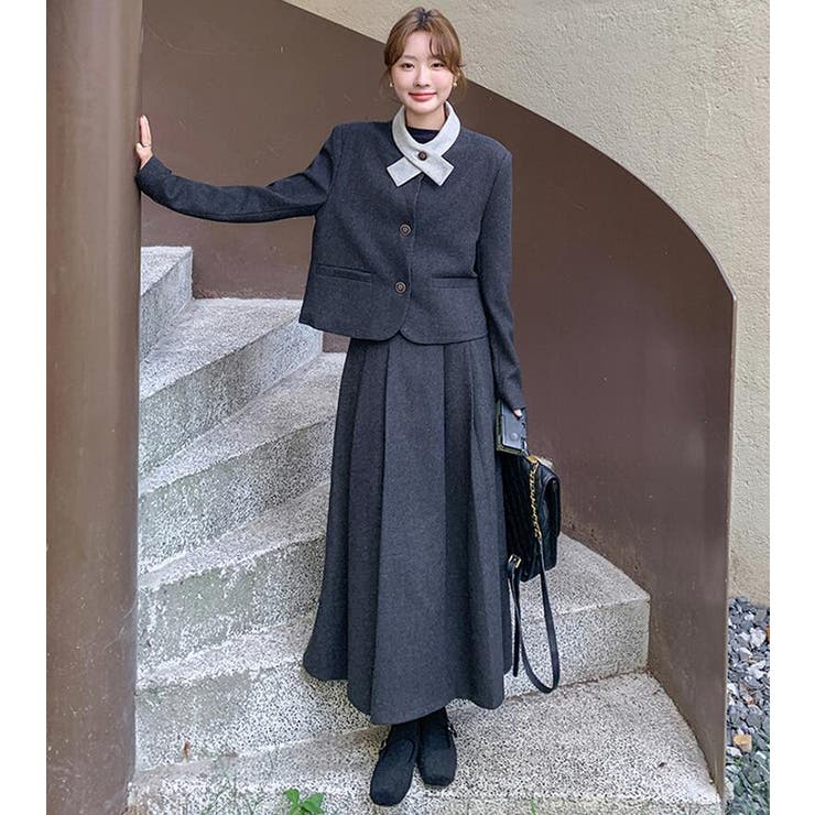 ユニークな襟デザインショートジャケットとロングスカートのセットアップ | Bifrost | 詳細画像10 