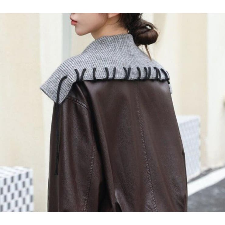ニットフードレースアップデザインレザージャケット | Bifrost | 詳細画像8 