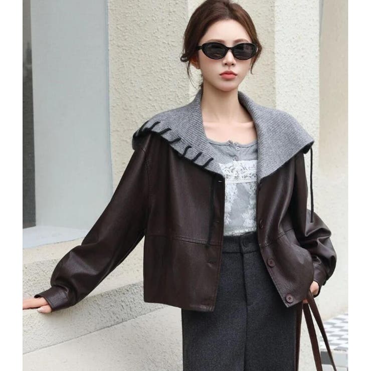 ニットフードレースアップデザインレザージャケット | Bifrost | 詳細画像10 