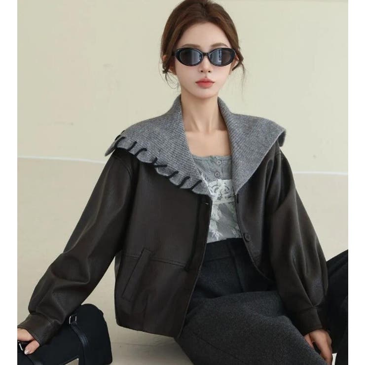 ニットフードレースアップデザインレザージャケット | Bifrost | 詳細画像11 