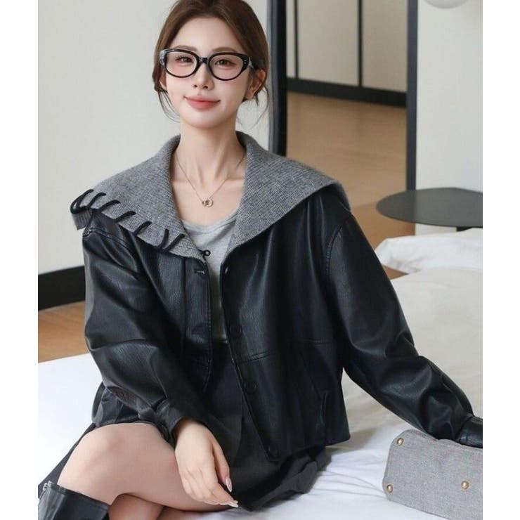 ニットフードレースアップデザインレザージャケット | Bifrost | 詳細画像12 