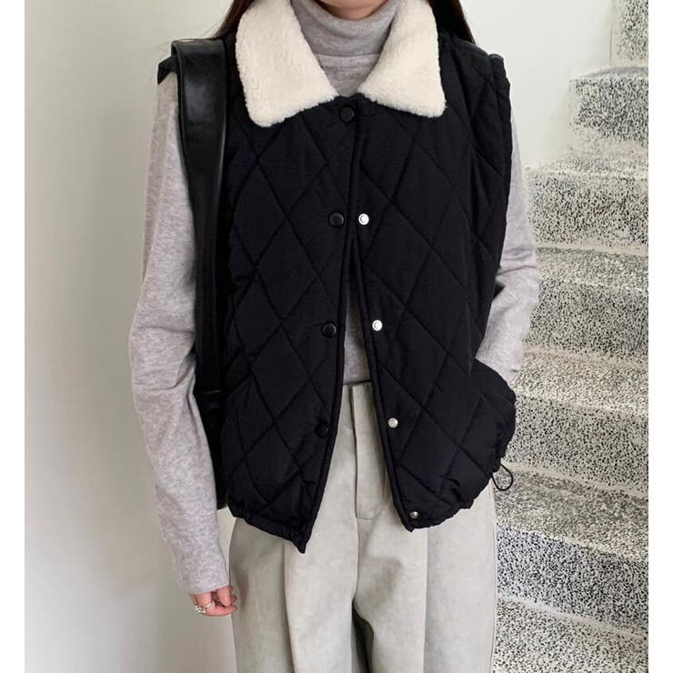 ファーカラーダイヤ柄クルーネックベスト | Bifrost | 詳細画像1 