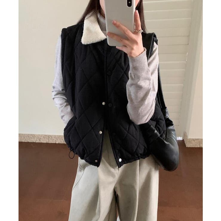 ファーカラーダイヤ柄クルーネックベスト | Bifrost | 詳細画像4 