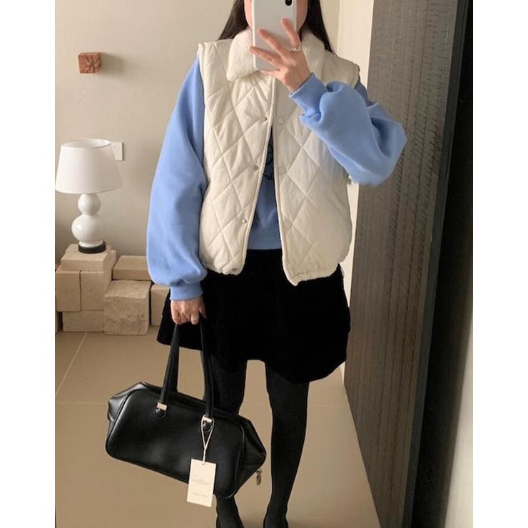 ファーカラーダイヤ柄クルーネックベスト | Bifrost | 詳細画像6 