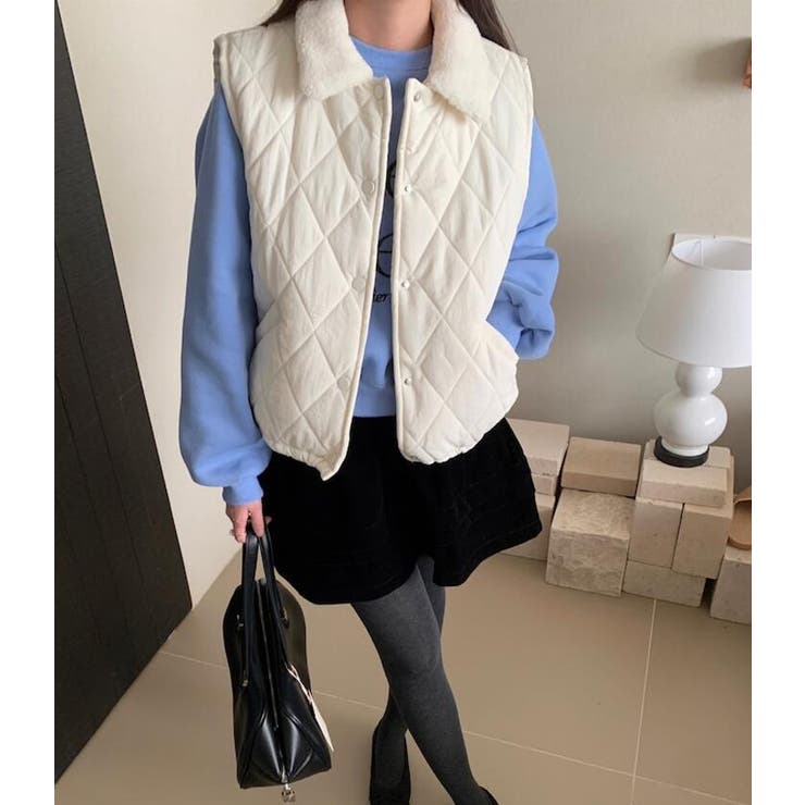 ファーカラーダイヤ柄クルーネックベスト | Bifrost | 詳細画像7 