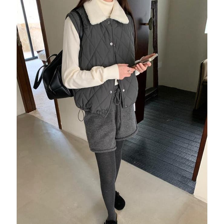 ファーカラーダイヤ柄クルーネックベスト | Bifrost | 詳細画像9 