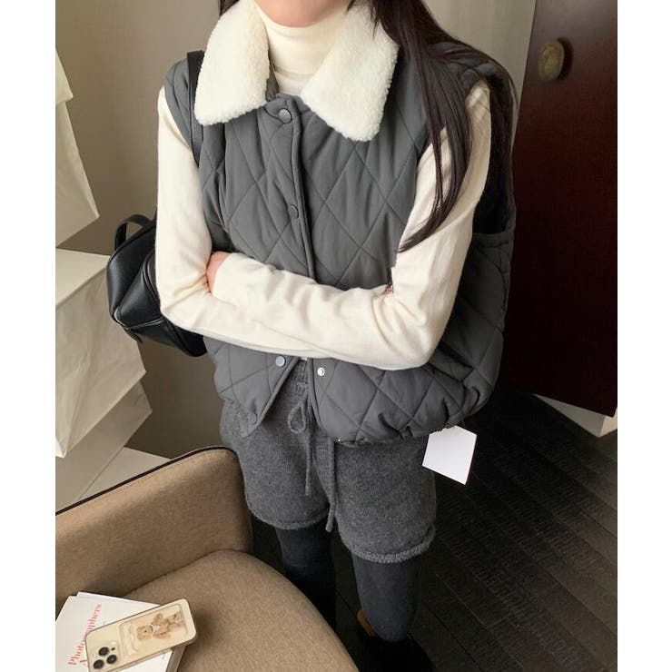 ファーカラーダイヤ柄クルーネックベスト | Bifrost | 詳細画像10 