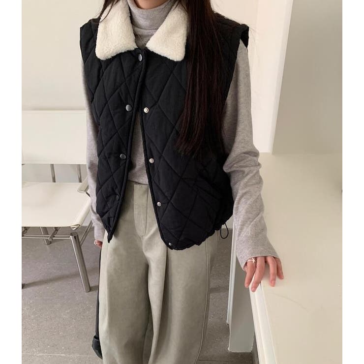 ファーカラーダイヤ柄クルーネックベスト | Bifrost | 詳細画像13 