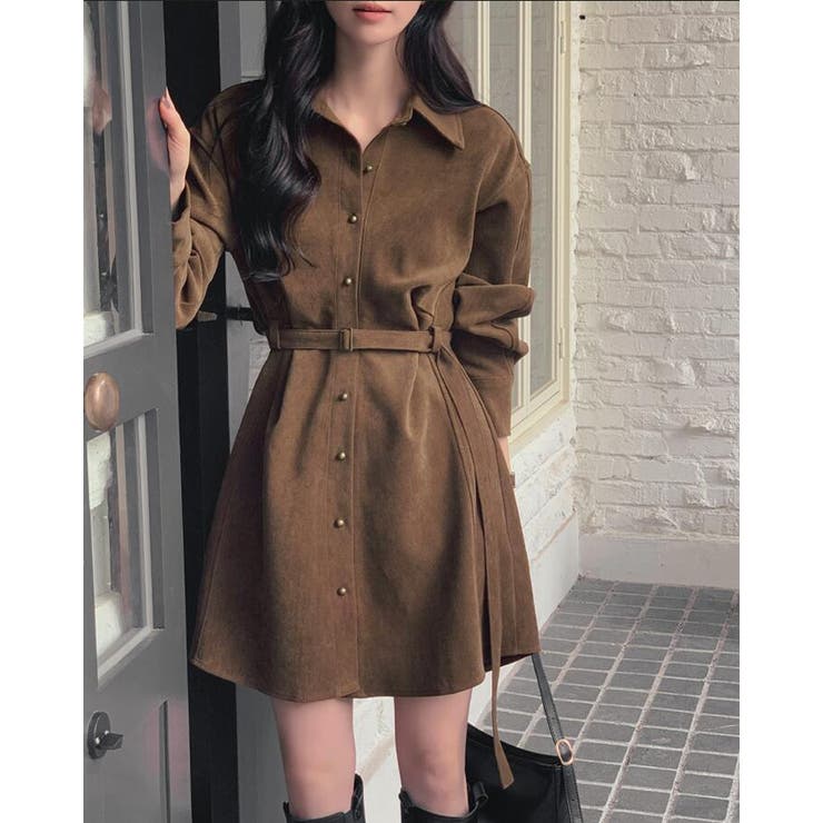 スエードシャツ風ベルト付きワンピース | Bifrost | 詳細画像1 