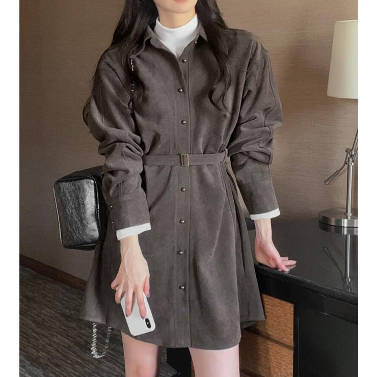 スエードシャツ風ベルト付きワンピース | Bifrost | 詳細画像2 