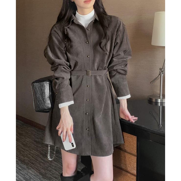 スエードシャツ風ベルト付きワンピース | Bifrost | 詳細画像18 