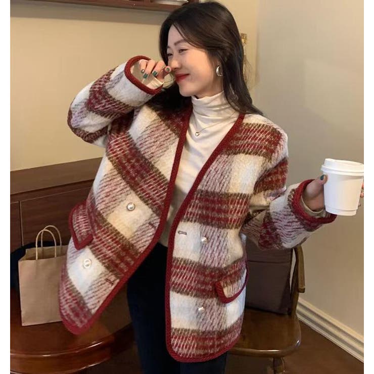 チェック柄ダブルブレスショートコート | Bifrost | 詳細画像1 