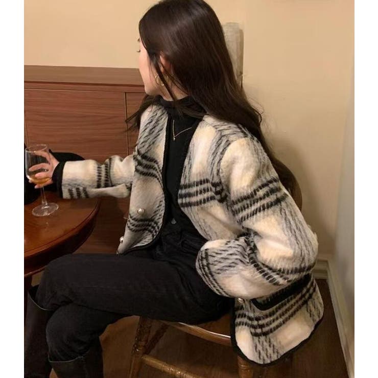 チェック柄ダブルブレスショートコート | Bifrost | 詳細画像6 