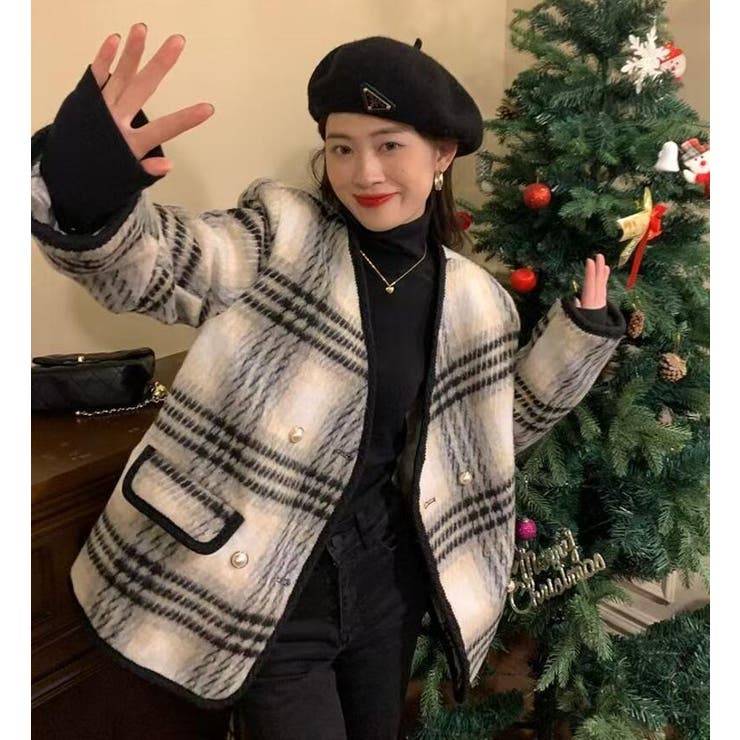 チェック柄ダブルブレスショートコート | Bifrost | 詳細画像9 