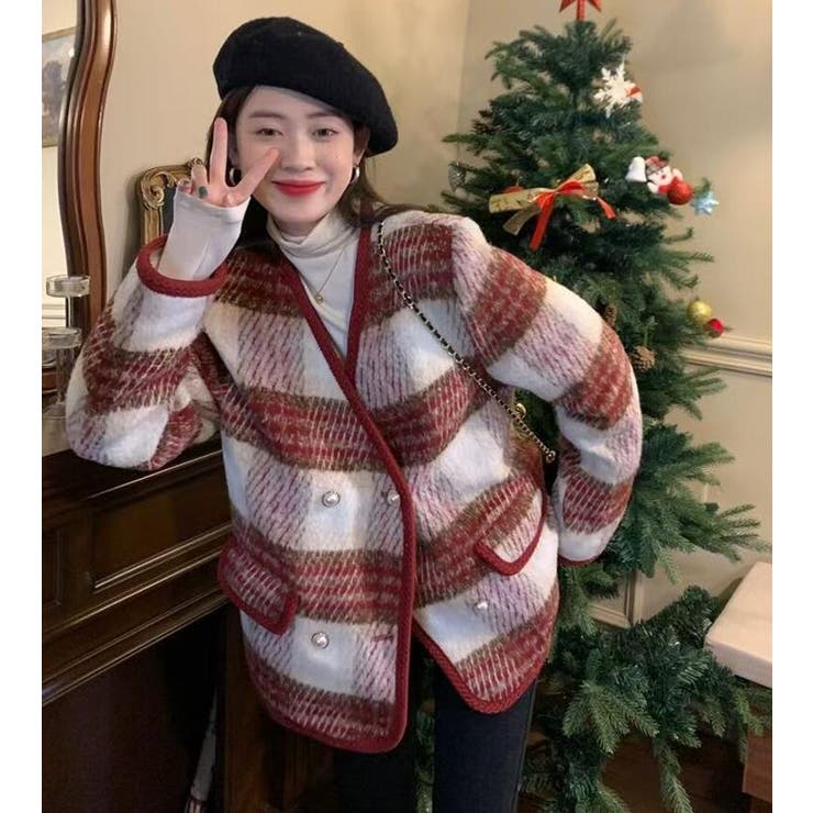 チェック柄ダブルブレスショートコート | Bifrost | 詳細画像13 