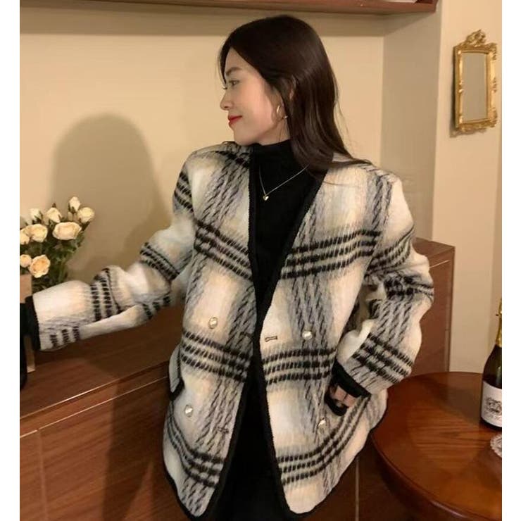 チェック柄ダブルブレスショートコート | Bifrost | 詳細画像18 