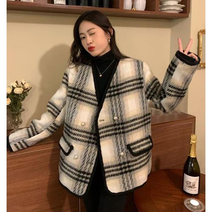 チェック柄ダブルブレスショートコート | Bifrost | 詳細画像20 