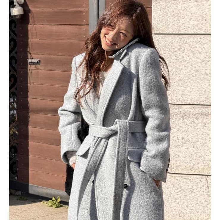 ダブルブレスト ノートカラー ロングコート[品番：UZ000012182