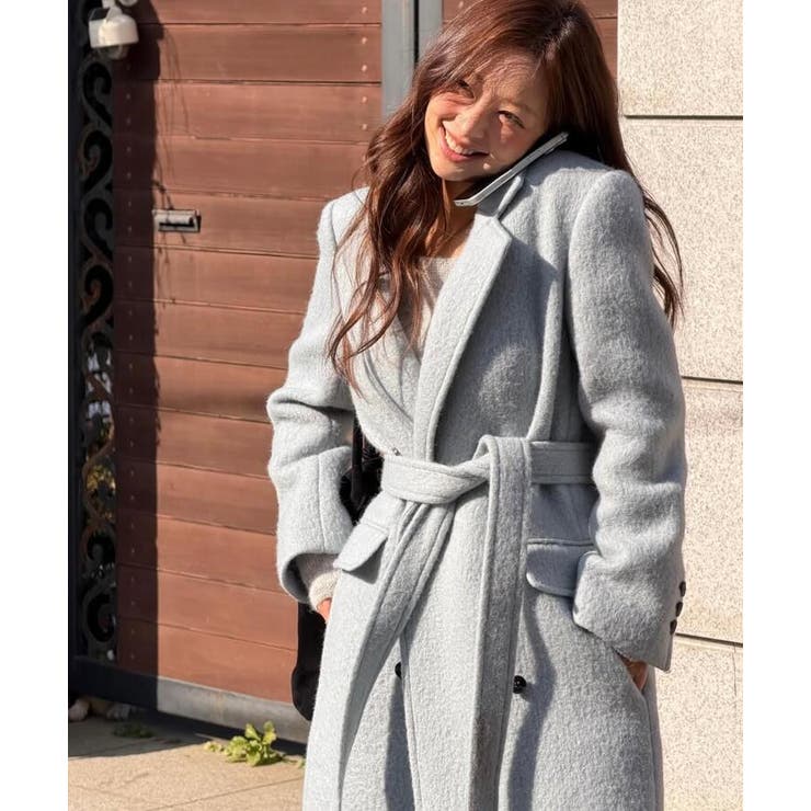 Burberry ダブルブレスト ロングコート 薄いグレー系のクリーム色