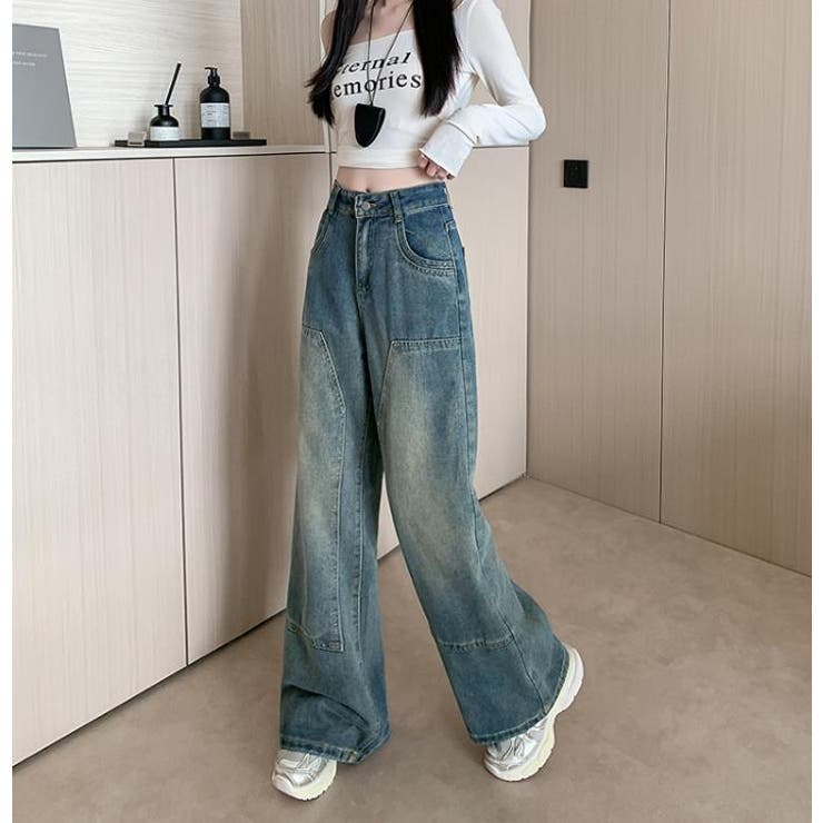 レギュラーなシルエットでスタイリッシュなデニムパンツ【韓国