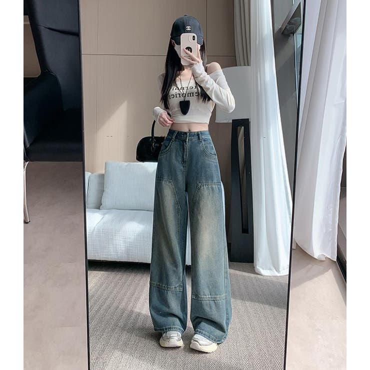 全3色 デニムパンツ スタイリッシュ フレア デニム 韓国 レギュラーなシルエットでスタイリッシュなデニムパンツ【韓国
