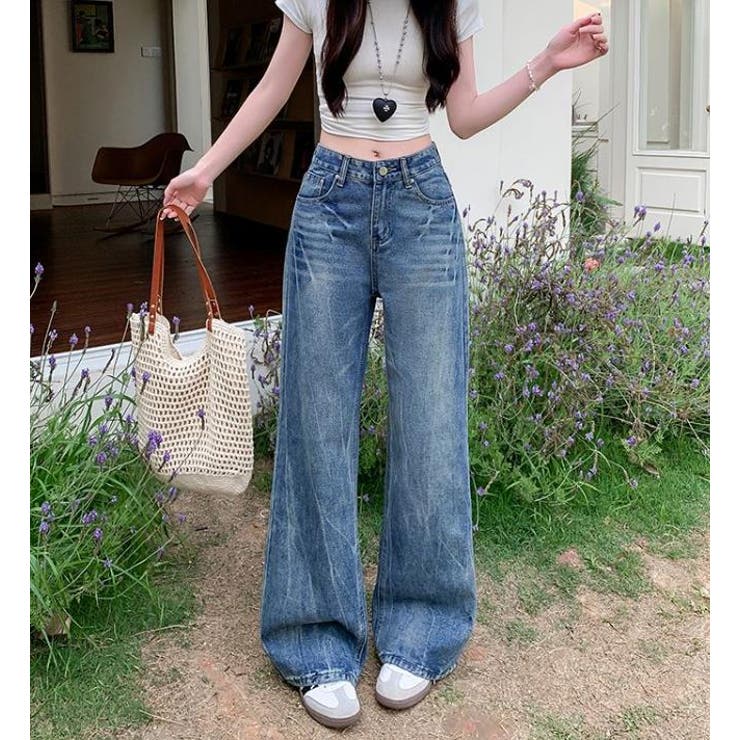 ブルー | レギュラーなシルエットでスタイリッシュなデニムパンツ【韓国ファッション】 | Bifrost