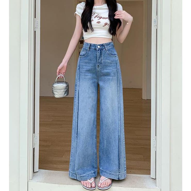 ブルー | レギュラーなシルエットでスタイリッシュなデニムパンツ【韓国ファッション】 | Bifrost