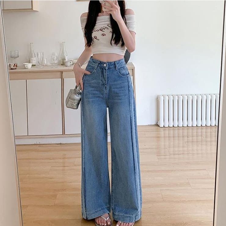 レギュラーなシルエットでスタイリッシュなデニムパンツ【韓国