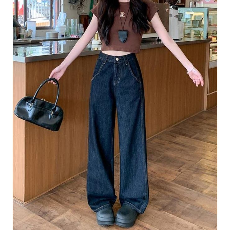 全3色 デニムパンツ スタイリッシュ フレア デニム 韓国 レギュラーなシルエットでスタイリッシュなデニムパンツ【韓国