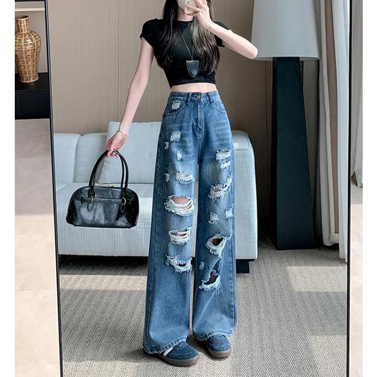 全3色 デニムパンツ スタイリッシュ フレア デニム 韓国 レギュラーなシルエットでスタイリッシュなデニムパンツ【韓国