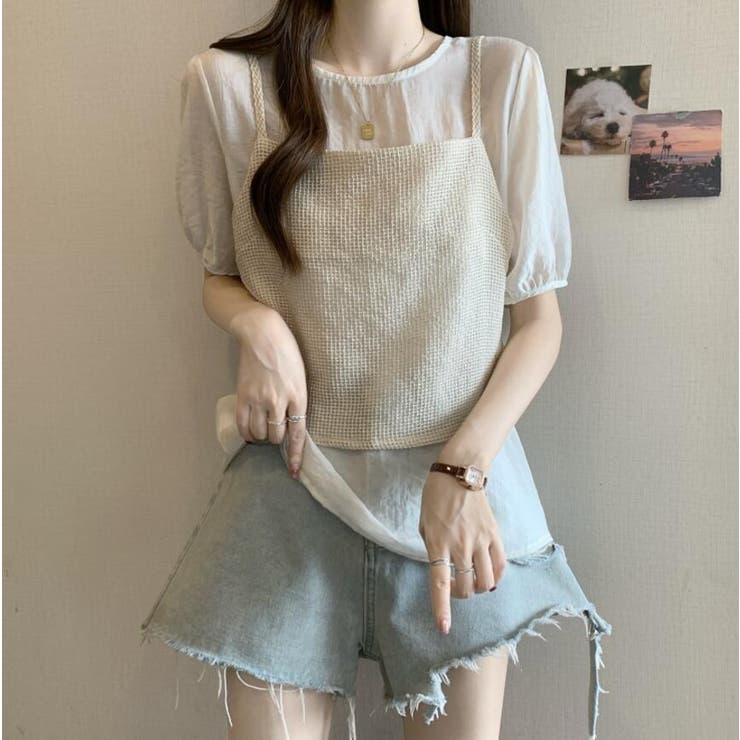 ブラウス シャツ レイヤード感溢れる可愛いブラウス「韓国ファッション」 レディース レイヤード感溢れる可愛いブラウス【韓国ファッション】[品番