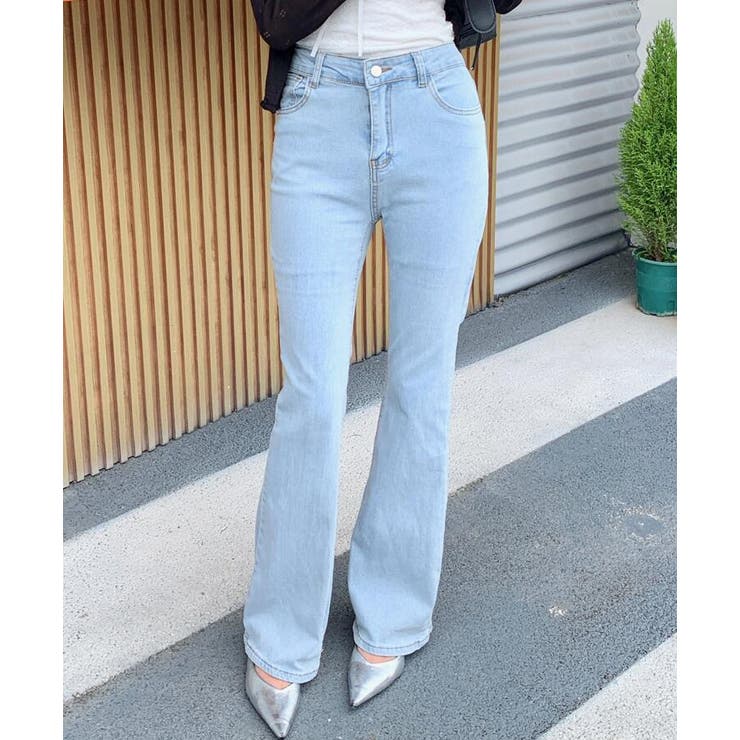 【as\"on】ハイウエスト スリム フレア デニム パンツ◆ ハイウエストストレッチスリムフレアデニムパンツ[品番