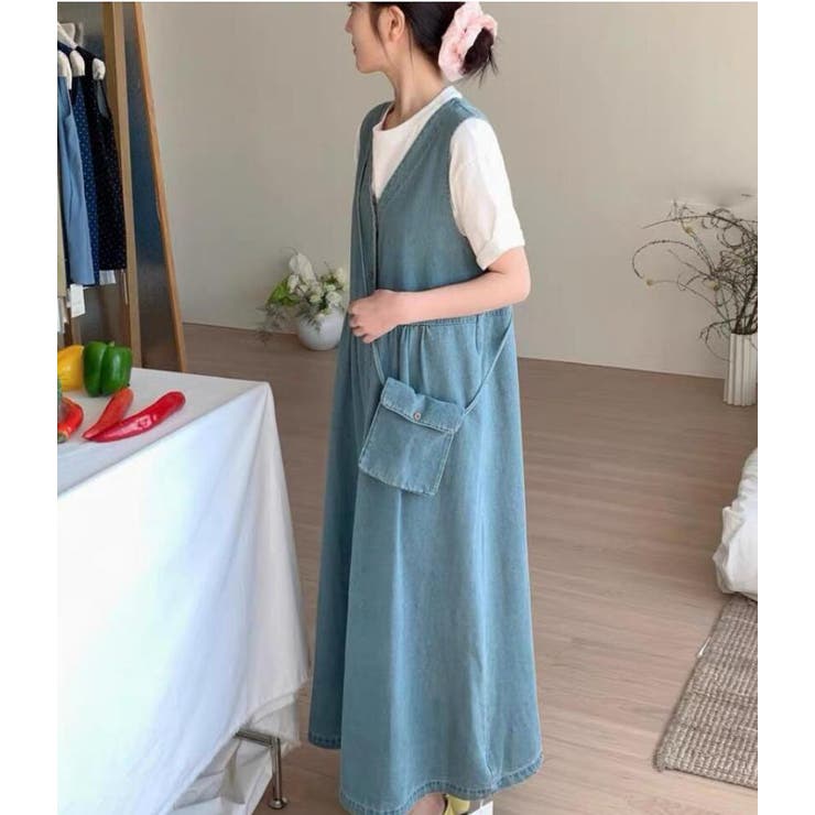 V ネックノースリーブフロントボタン[品番：UZ000010888