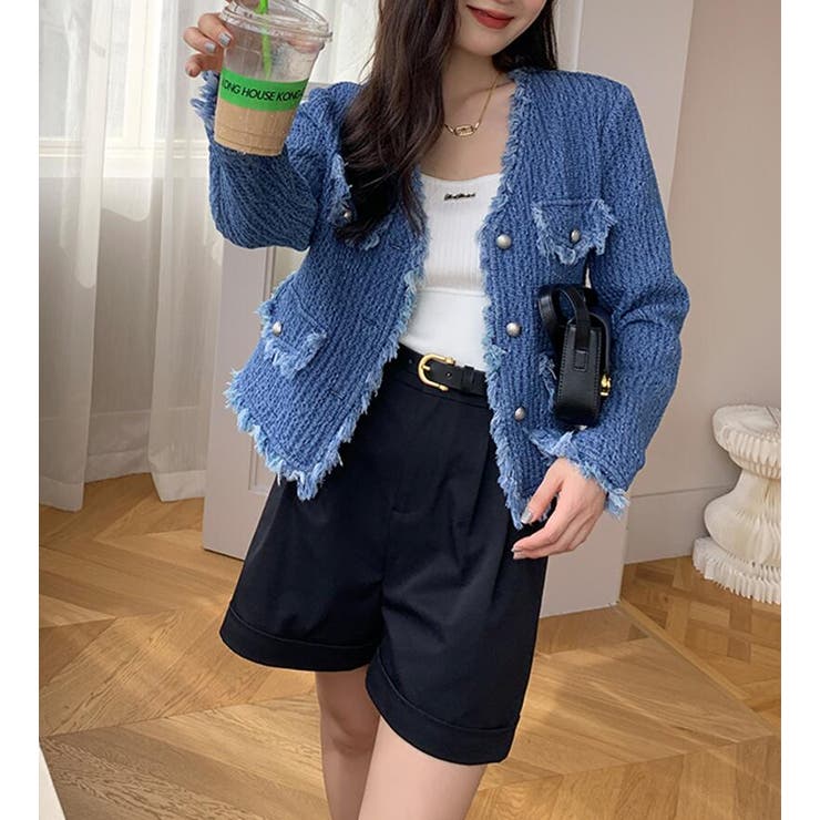 21aw・極美品■スローブ イエナ パール ボタン ミックス ニット ジャケット SLOBE IENA パールボタンミックスニットジャケット 21aw
