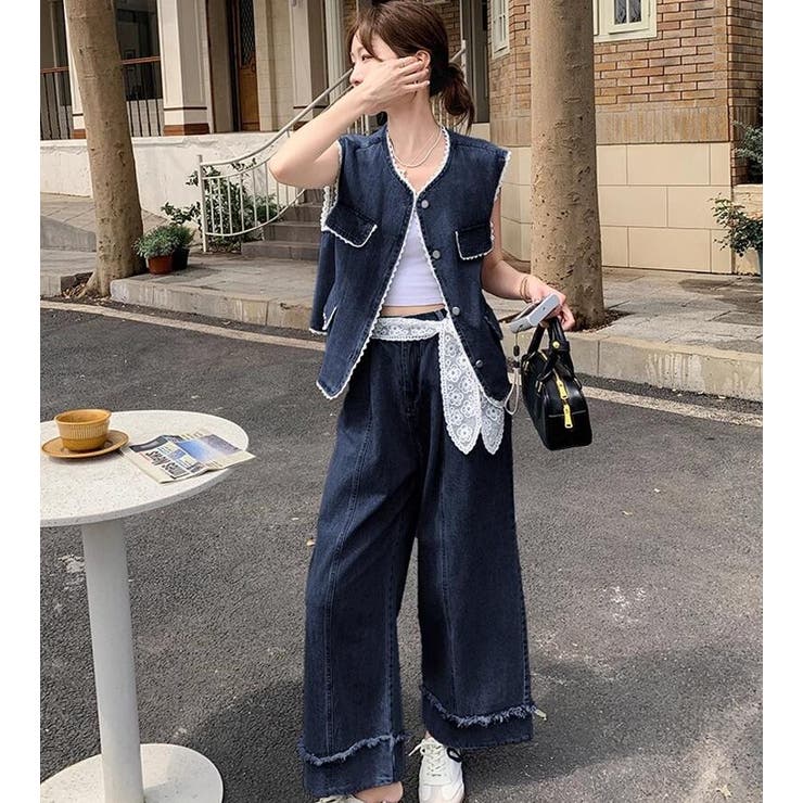 ELFSACK ベスト デニムベスト ノースリーブ 猫 刺? ワンフォークロージング 1111clothing デニムベスト メンズ