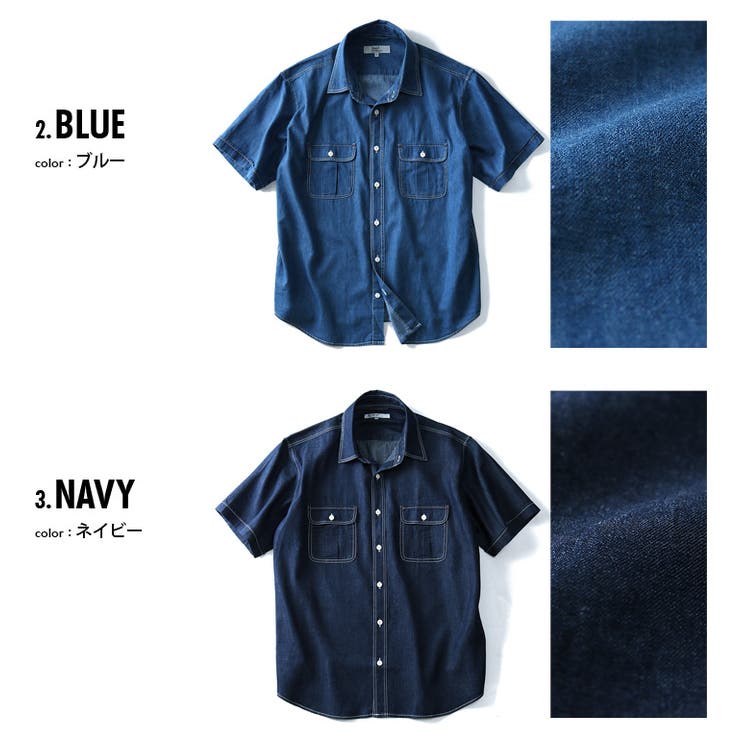 DANIEL DODD 両ポケット付ライトオンスデニム半袖ワークシャツ | 大きいサイズの店ビッグエムワン  | 詳細画像2