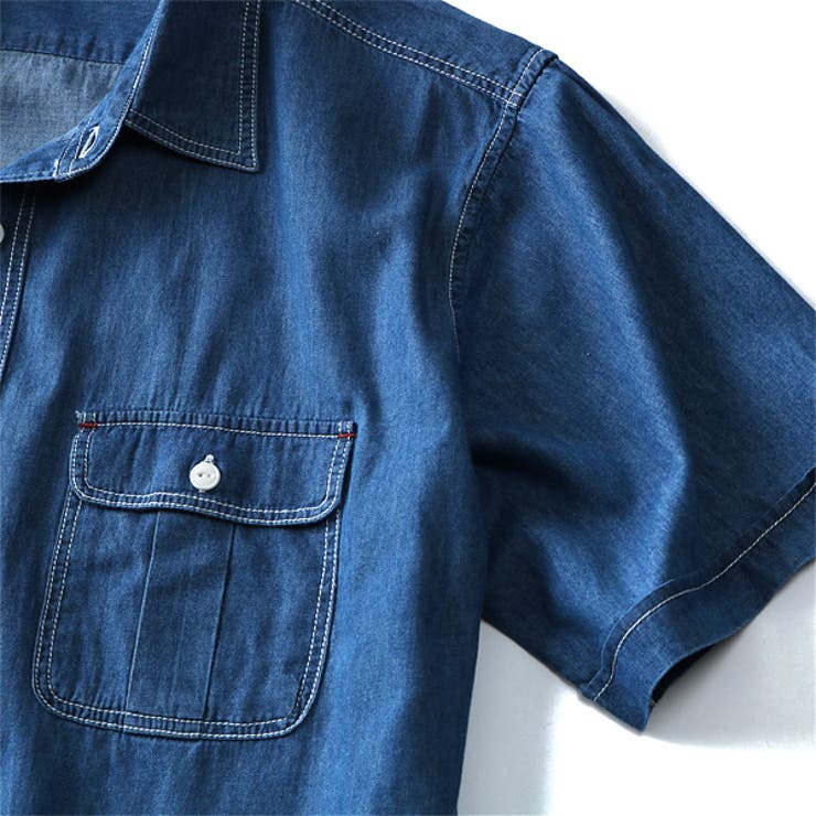 DANIEL DODD 両ポケット付ライトオンスデニム半袖ワークシャツ | 大きいサイズの店ビッグエムワン  | 詳細画像8