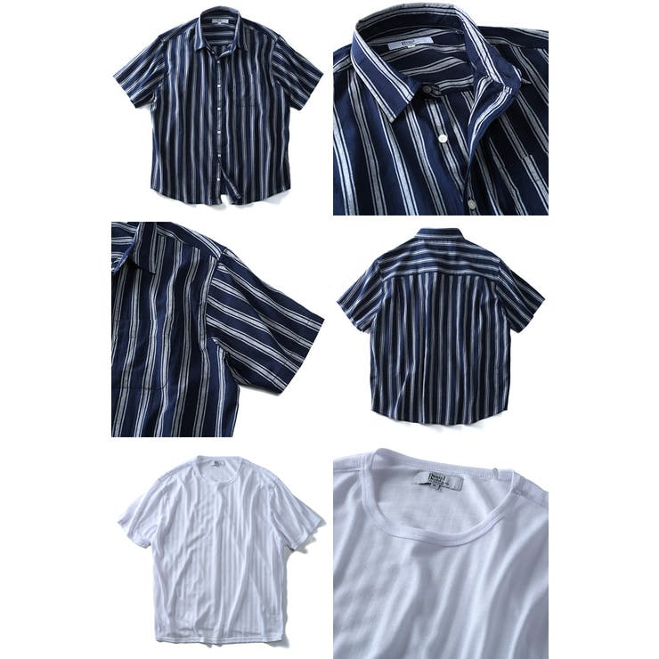 DANIEL DODD 半袖楊抑ストライプシャツ[品番：ZZHM0001380]｜大きい