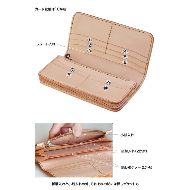 フラワーカービングレザーウォレットカウレザー牛革財布Binich