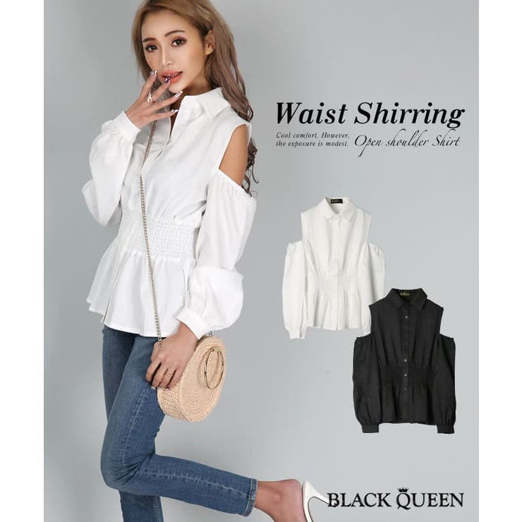 肩開きウエストシャーリングシャツ Grady 品番 qw Black Queen ブラッククイーン のレディースファッション通販 Shoplist ショップリスト