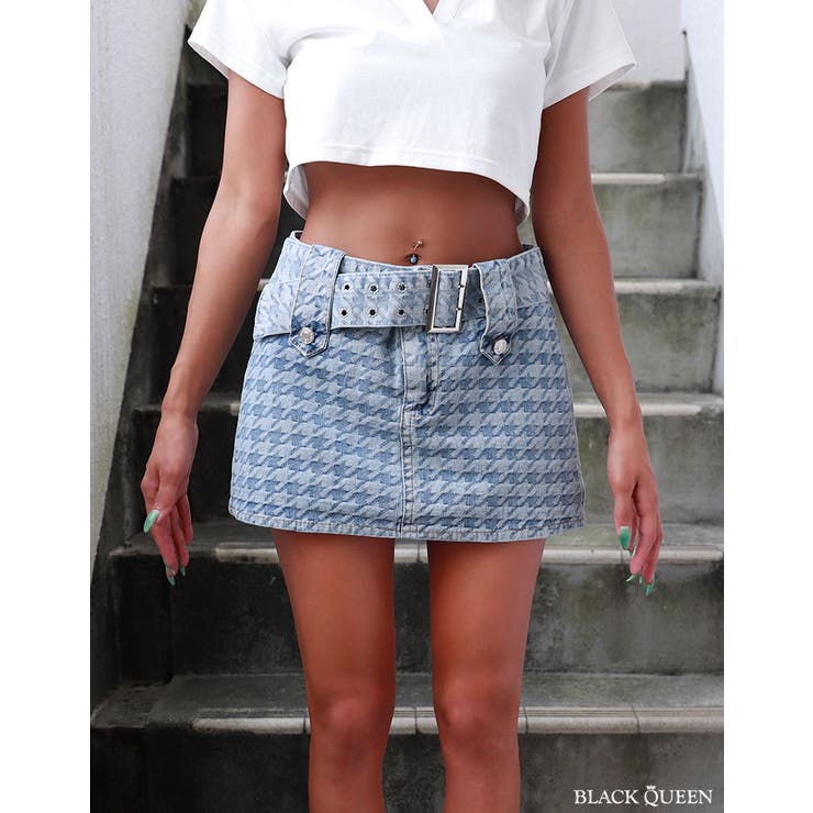 千鳥柄デニムミニスカート【藤木そら着用】grady[品番