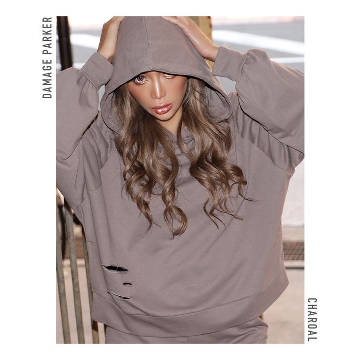 ダメージ裏毛パーカー【藤木そら/ちゃんかお着用】mavily | BLACK QUEEN  | 詳細画像6 